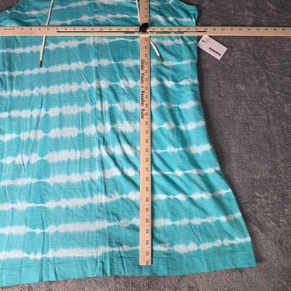 Sonoma Womens 2X Mini Dress Turquoise Tie Dye Stripe Hooded Sleeveless Cotton - Picture 2 of 6